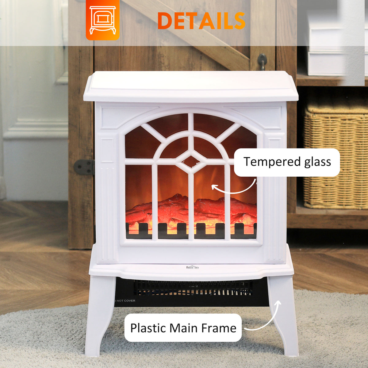Electric Fireplace Heater - White 1500W Freestanding Stove-Electric Fireplaces-DECOROLALA