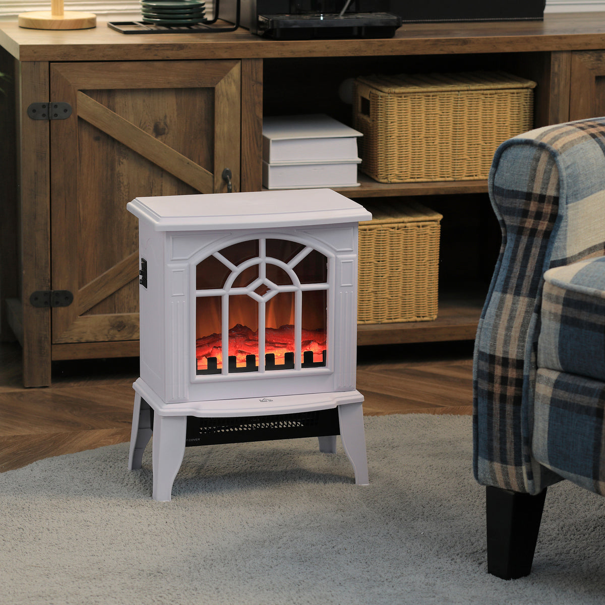 Electric Fireplace Heater - White 1500W Freestanding Stove-Electric Fireplaces-DECOROLALA