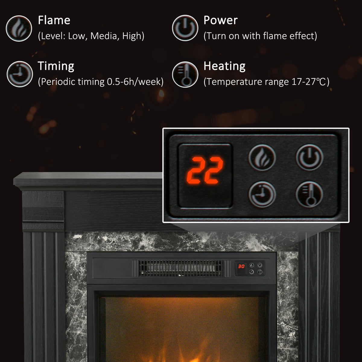 Electric Fireplace Mantel - Black Freestanding Heater 31.5"-Electric Fireplaces-DECOROLALA