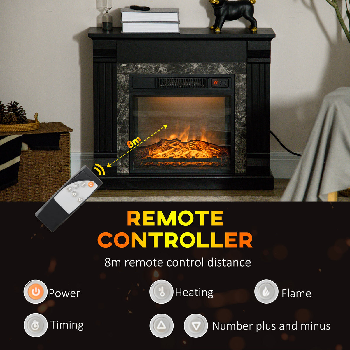 Electric Fireplace Mantel - Black Freestanding Heater 31.5"-Electric Fireplaces-DECOROLALA