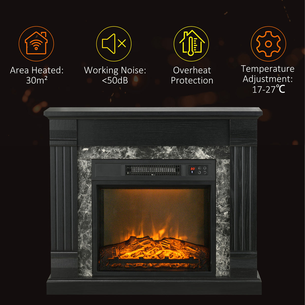 Electric Fireplace Mantel - Black Freestanding Heater 31.5"-Electric Fireplaces-DECOROLALA