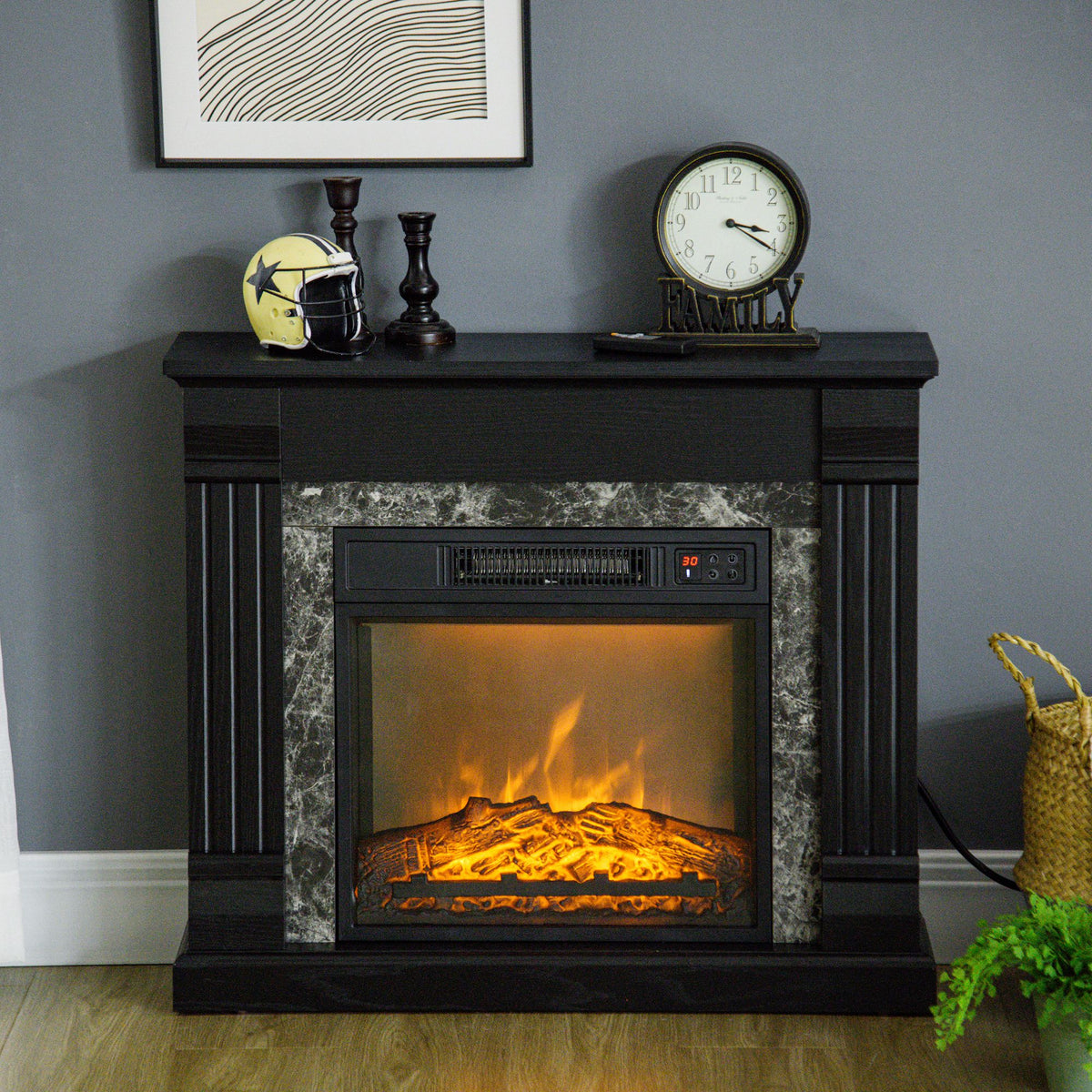 Electric Fireplace Mantel - Black Freestanding Heater 31.5"-Electric Fireplaces-DECOROLALA