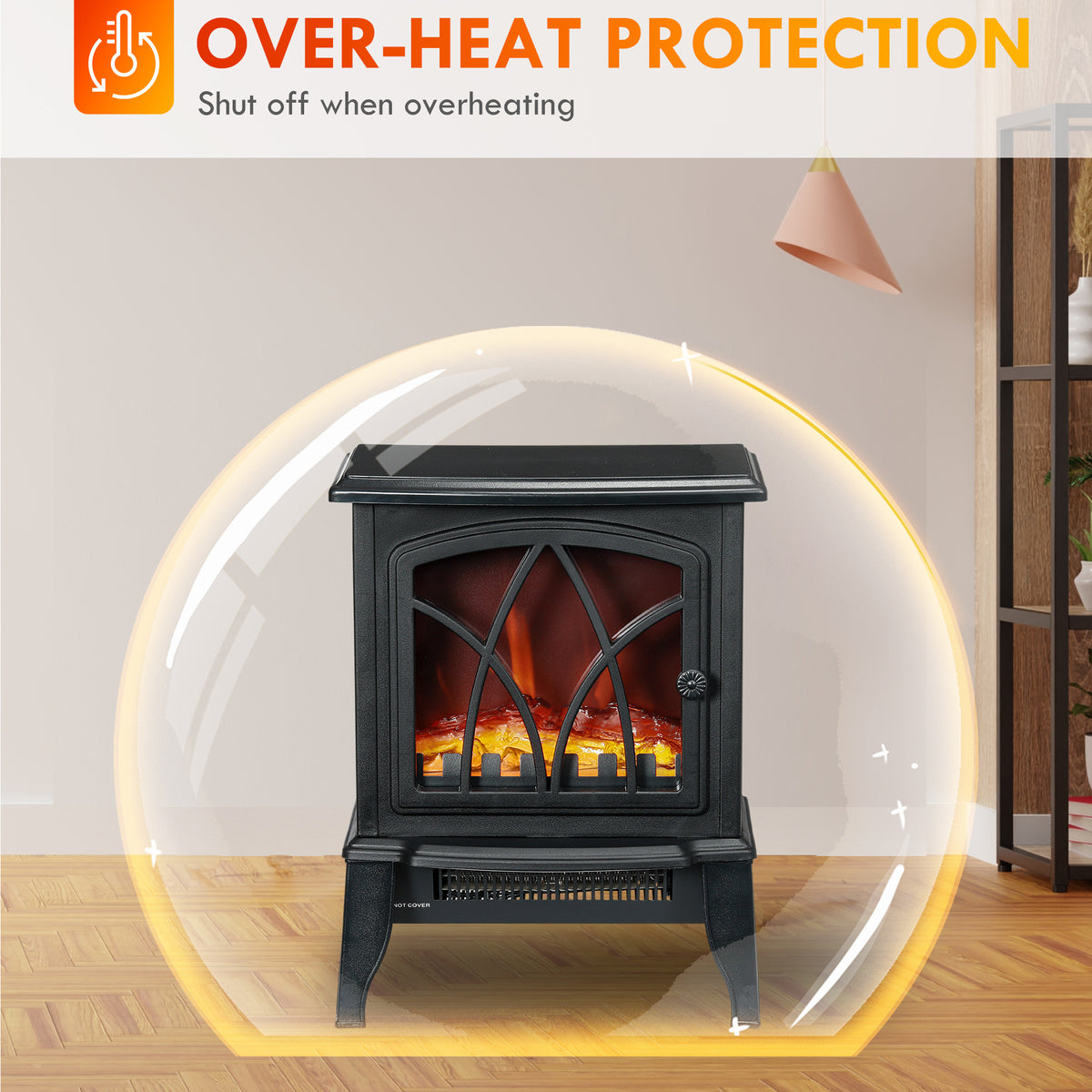 Electric Fireplace Stove - Freestanding 1500W Heater Black-Electric Fireplaces-DECOROLALA