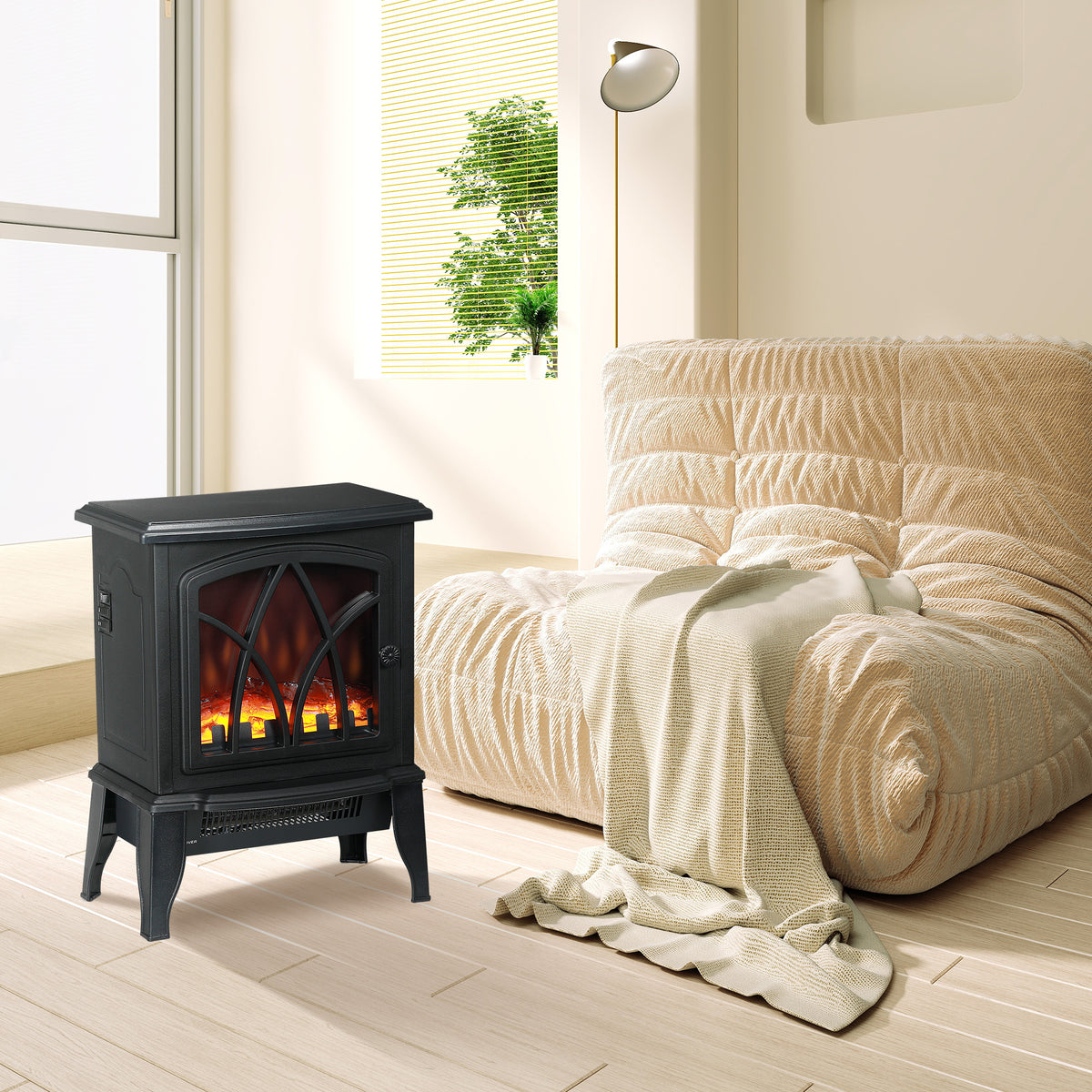 Electric Fireplace Stove - Freestanding 1500W Heater Black-Electric Fireplaces-DECOROLALA