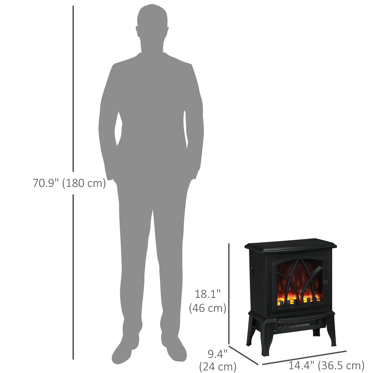 Electric Fireplace Stove - Freestanding 1500W Heater Black-Electric Fireplaces-DECOROLALA