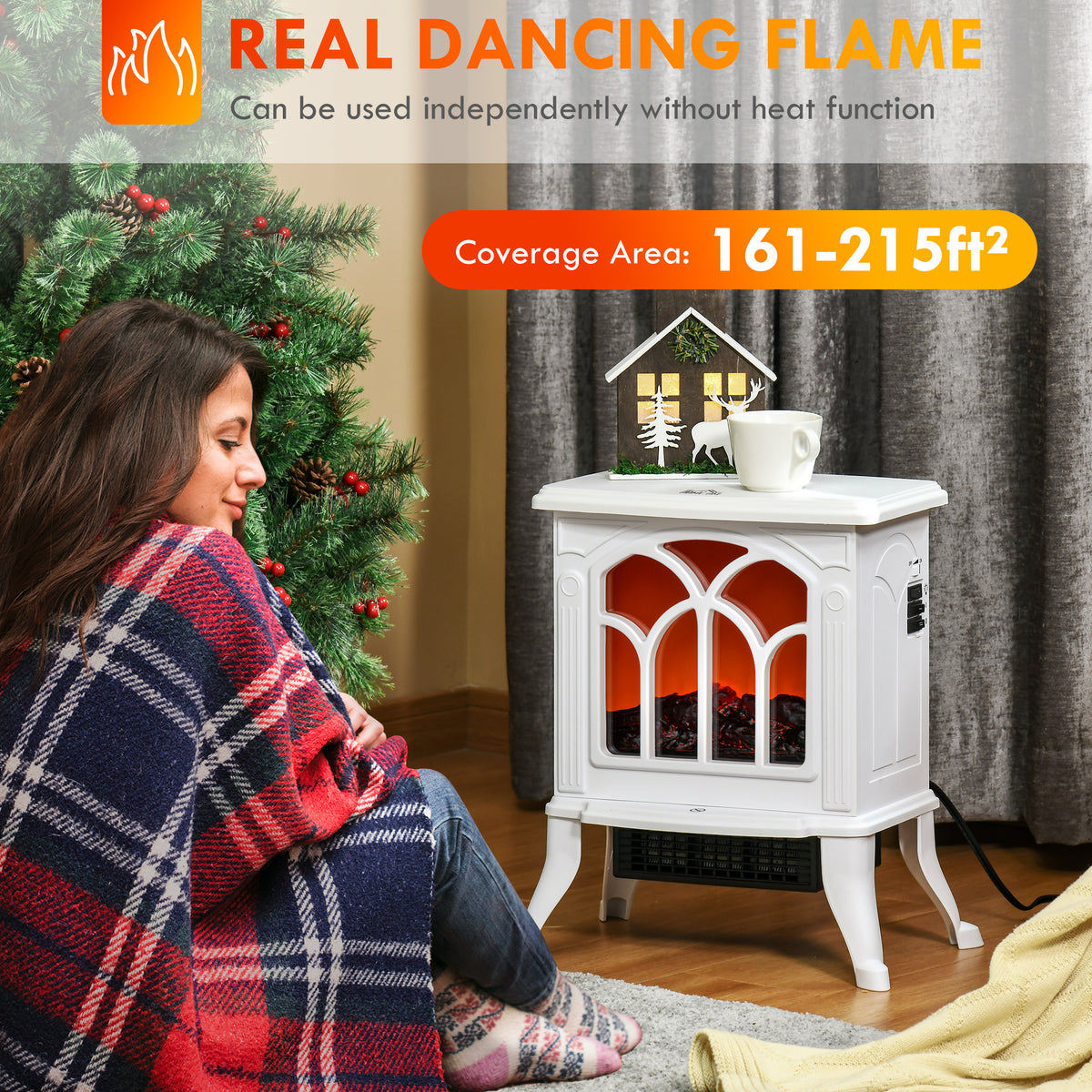 Electric Fireplace Stove - White 1500W Freestanding Heater-Electric Fireplaces-DECOROLALA