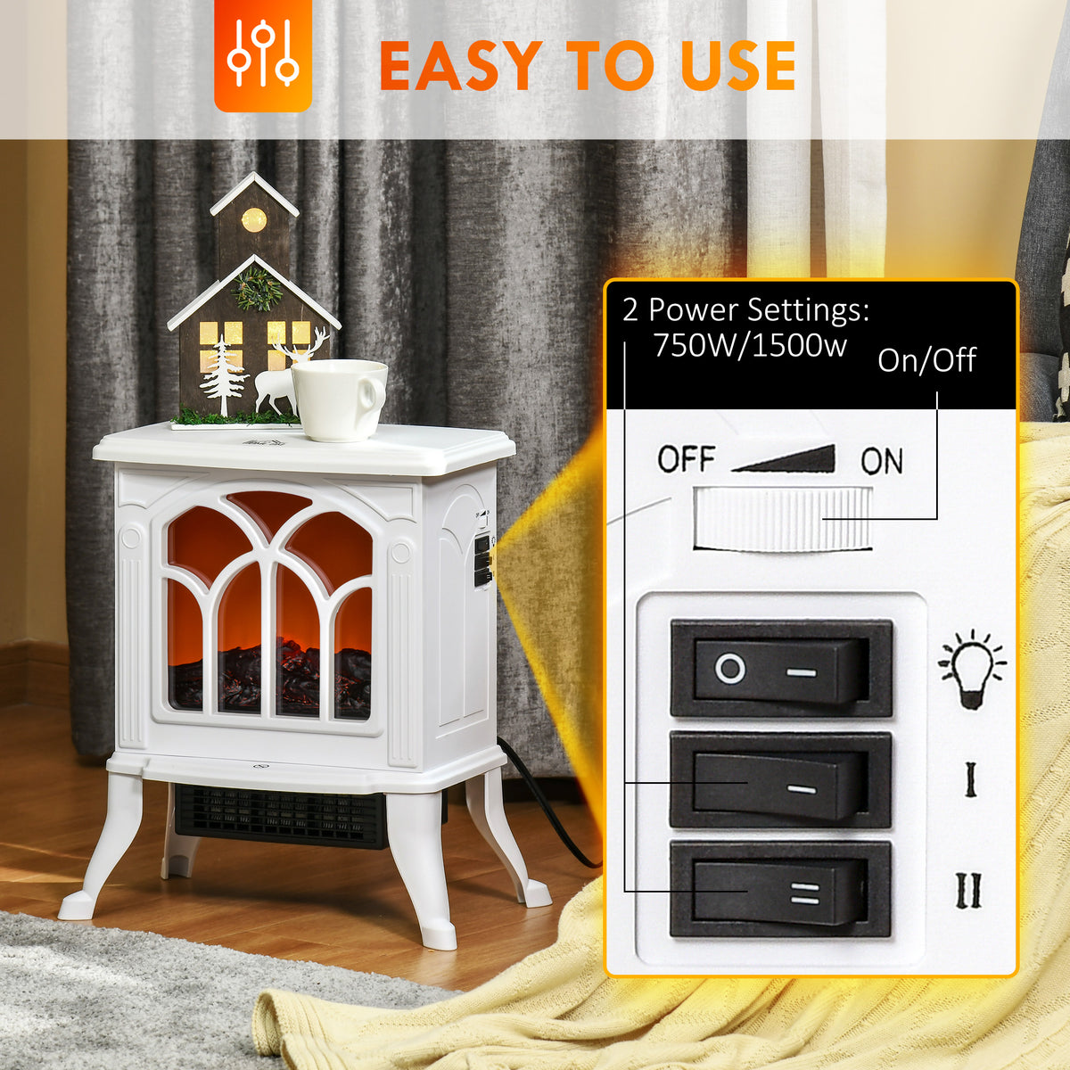 Electric Fireplace Stove - White 1500W Freestanding Heater-Electric Fireplaces-DECOROLALA