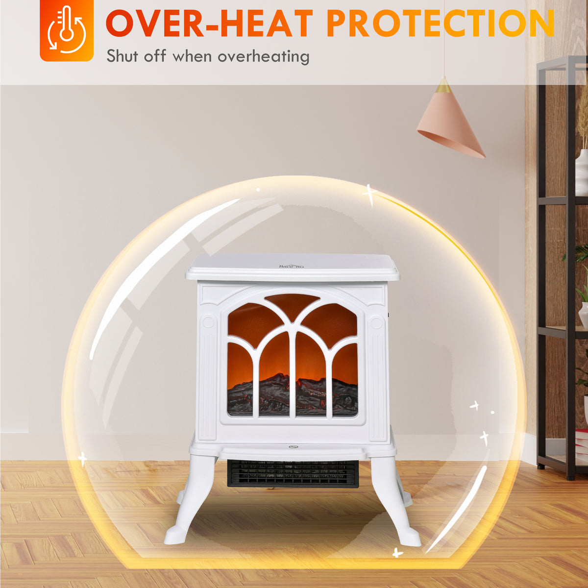 Electric Fireplace Stove - White 1500W Freestanding Heater-Electric Fireplaces-DECOROLALA