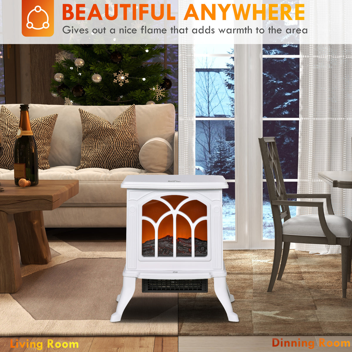 Electric Fireplace Stove - White 1500W Freestanding Heater-Electric Fireplaces-DECOROLALA