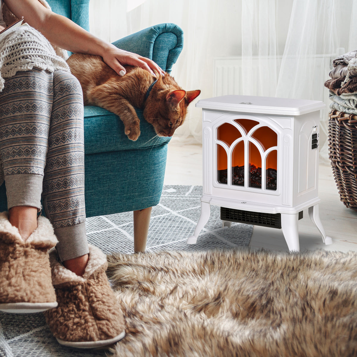 Electric Fireplace Stove - White 1500W Freestanding Heater-Electric Fireplaces-DECOROLALA