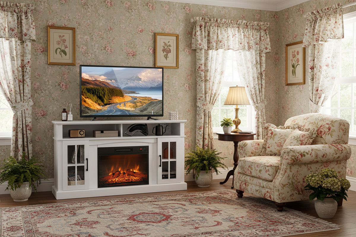 Electric Fireplace TV Stand for TVs Up to 65 Inch - White-Entertainment Centers & TV Stands-DECOROLALA