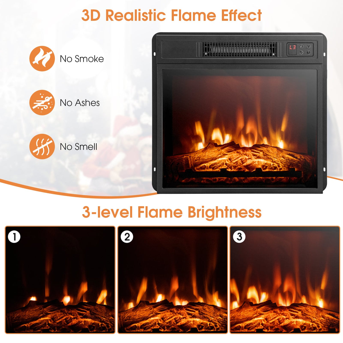 1400W TV Stand Electric Fireplace Mantel with Remote Control-White-Fireplaces-DECOROLALA