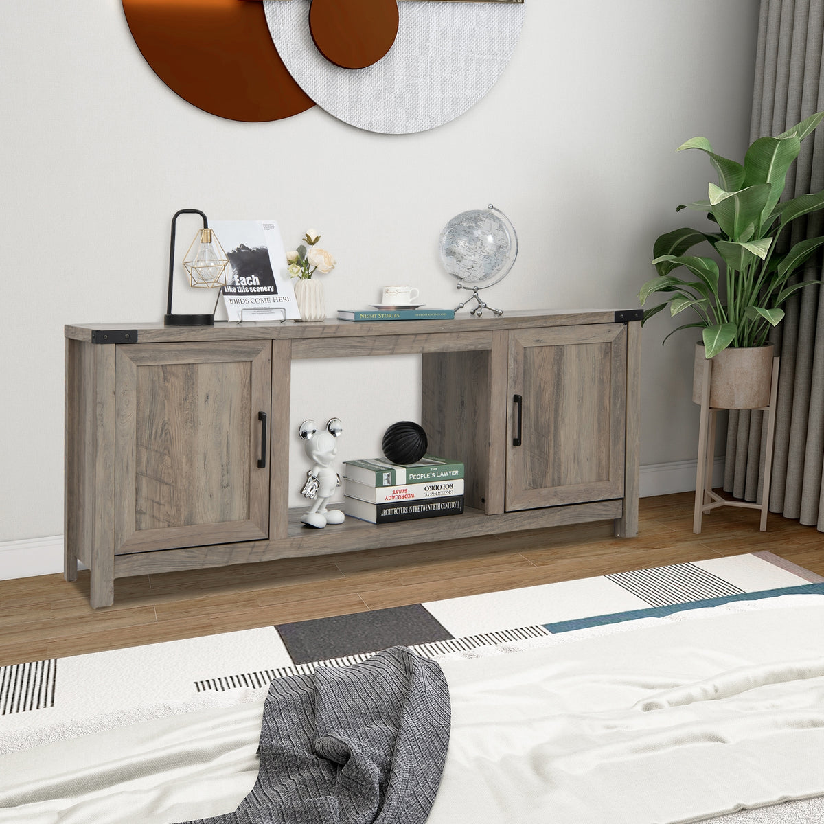 Electric Fireplace TV Stand with Storage Cabinets for TVs up to 70 Inch-Natural-Entertainment Centers & TV Stands-DECOROLALA