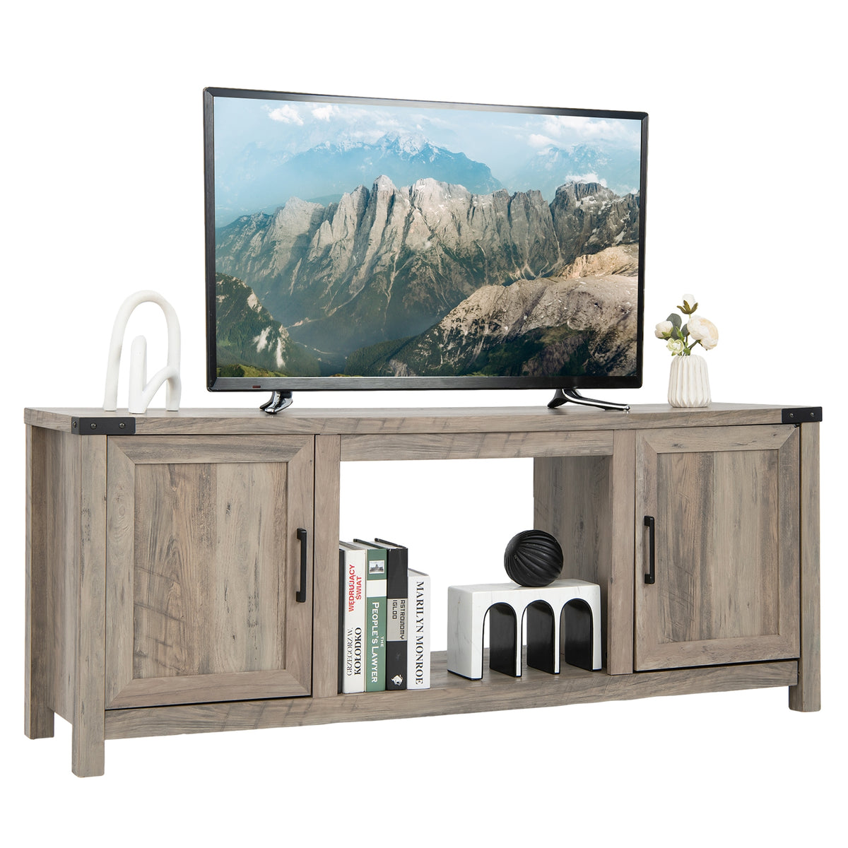 Electric Fireplace TV Stand with Storage Cabinets for TVs up to 70 Inch-Natural-Entertainment Centers & TV Stands-DECOROLALA