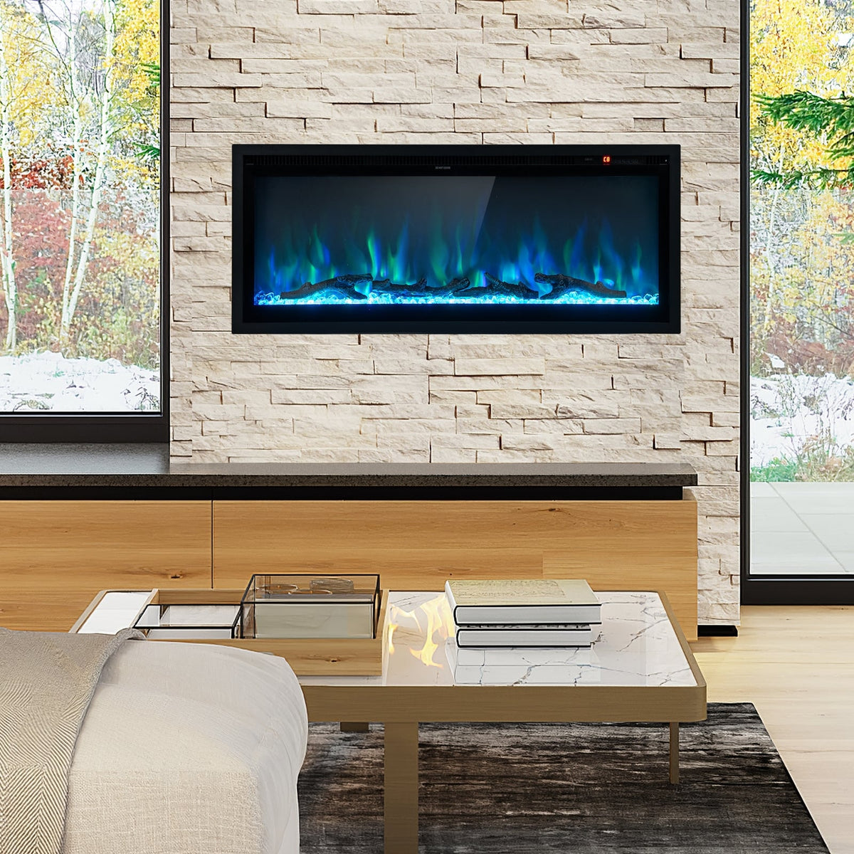 Electric Fireplace in-Wall Recessed with Remote Control and Adjustable Color and Brightness-42 inches-Fireplaces-DECOROLALA