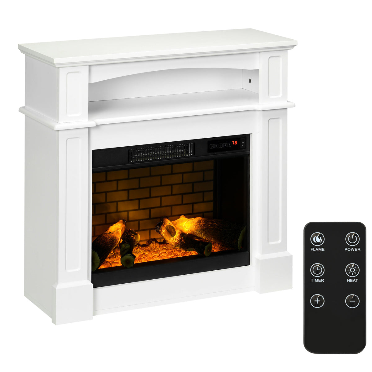 Electric Fireplace with Mantel - White 1400W 32" Freestanding-Electric Fireplaces-DECOROLALA