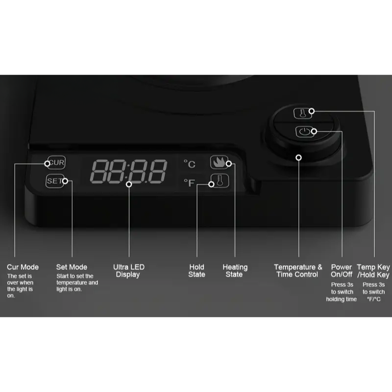 Electric Gooseneck Kettle - Black Stainless Steel 1200W 1L-Kitchen & Dining Benches-DECOROLALA