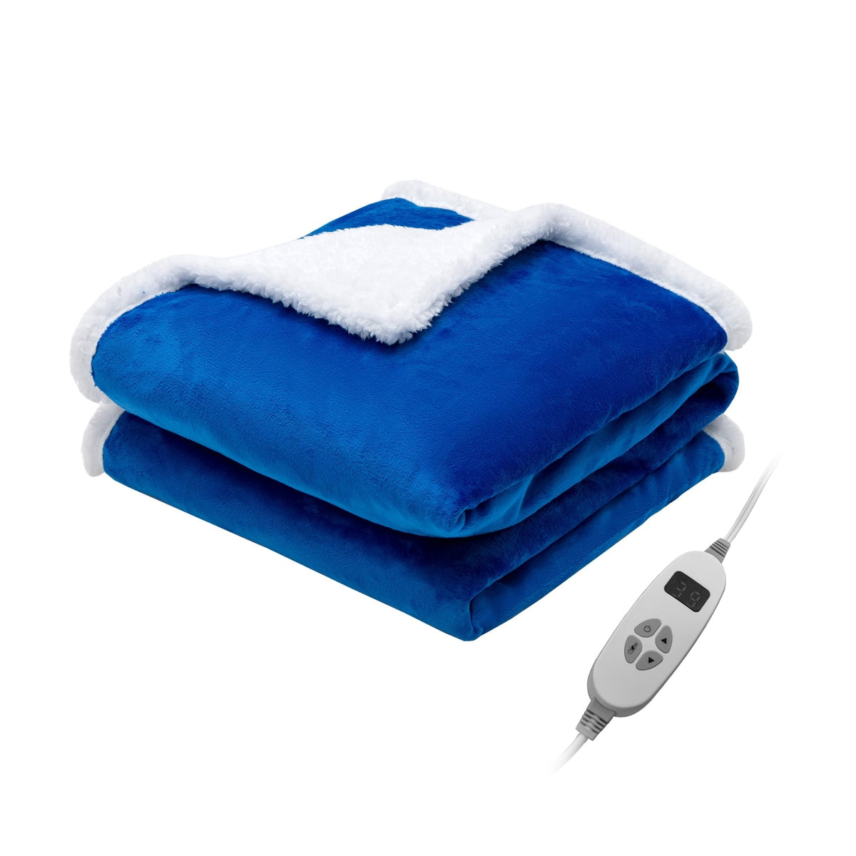 Electric Heated Blanket Throw Reversible Flannel and Sherpa Blanket-Blue-Bedding-DECOROLALA