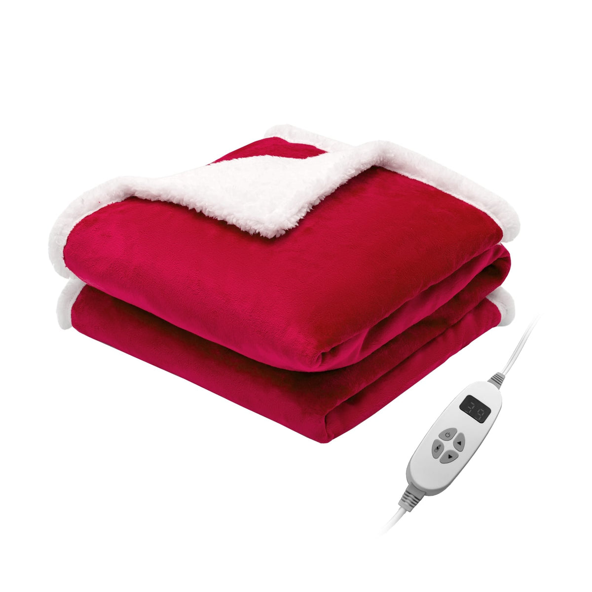 Electric Heated Blanket Throw Reversible Flannel and Sherpa Blanket-Red-Bedding-DECOROLALA