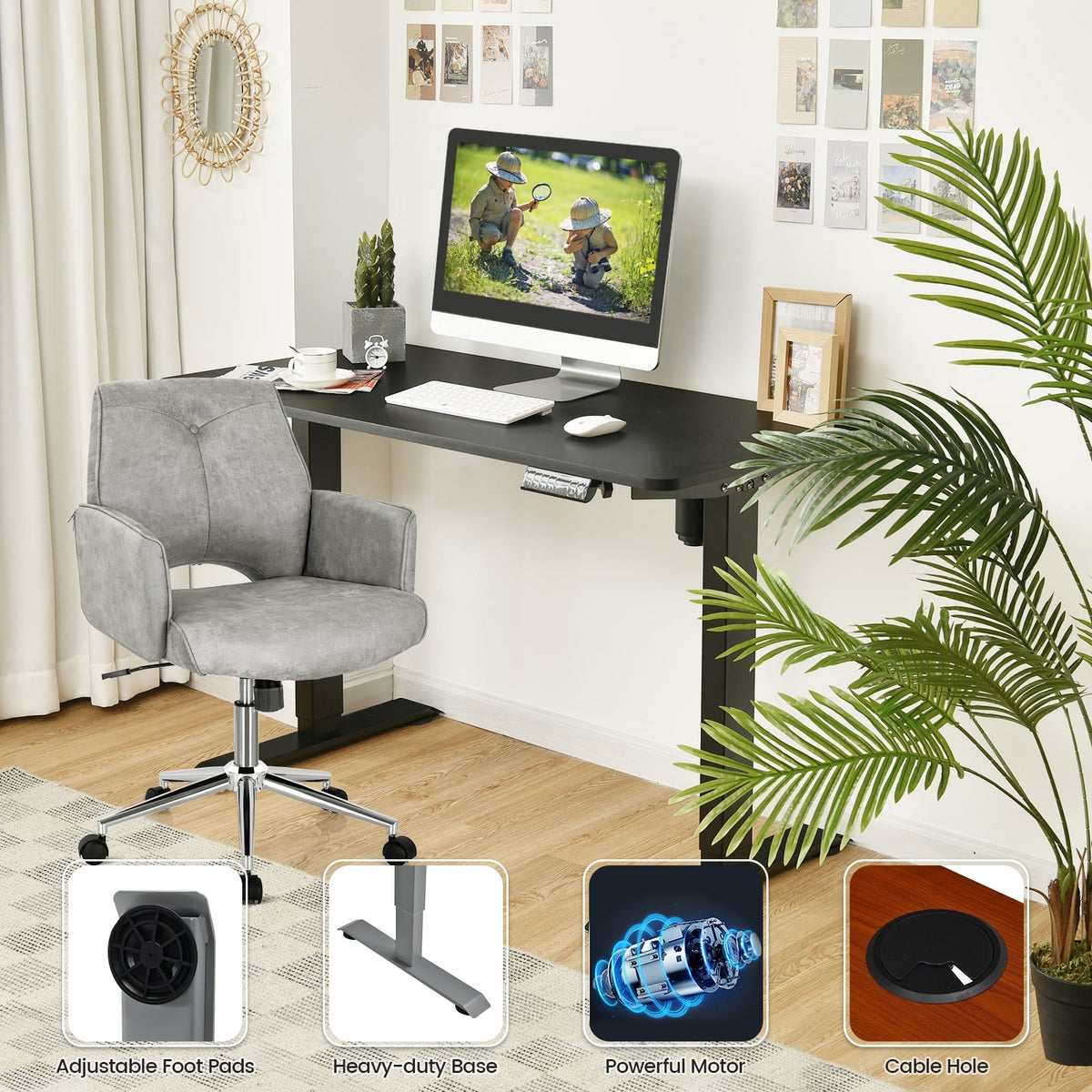Electric Height Adjustable Standing Desk with Memory Controller-Black-Standing Desks-DECOROLALA
