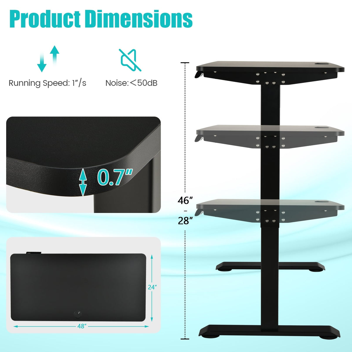 Electric Height Adjustable Standing Desk with Memory Controller-Black-Standing Desks-DECOROLALA