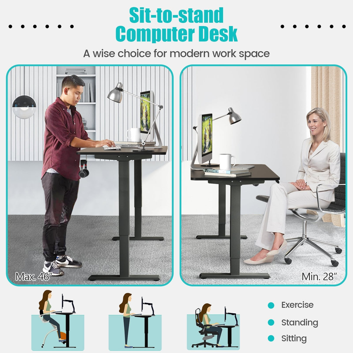 Electric Height Adjustable Standing Desk with Memory Controller-Black-Standing Desks-DECOROLALA