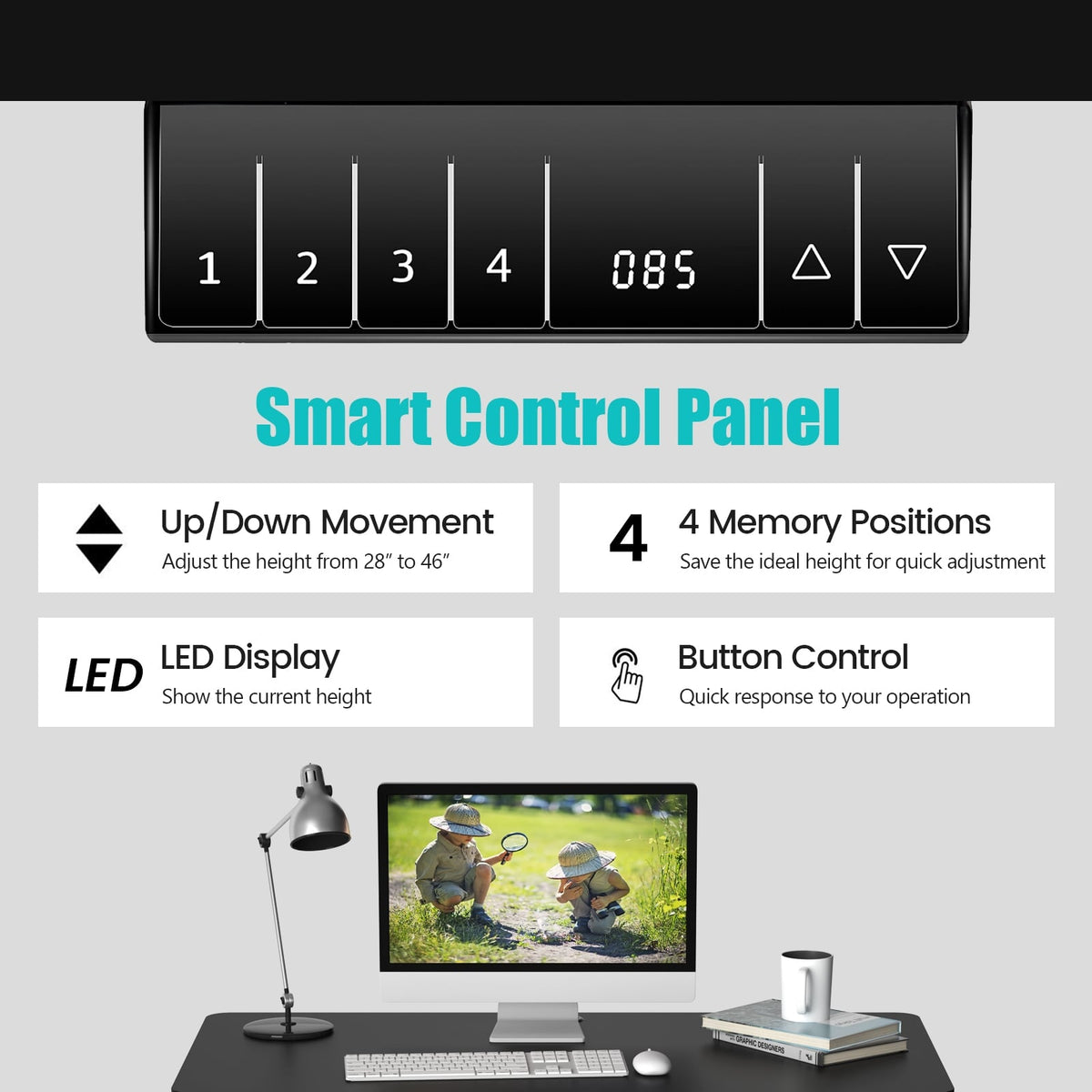 Electric Height Adjustable Standing Desk with Memory Controller-Black-Standing Desks-DECOROLALA