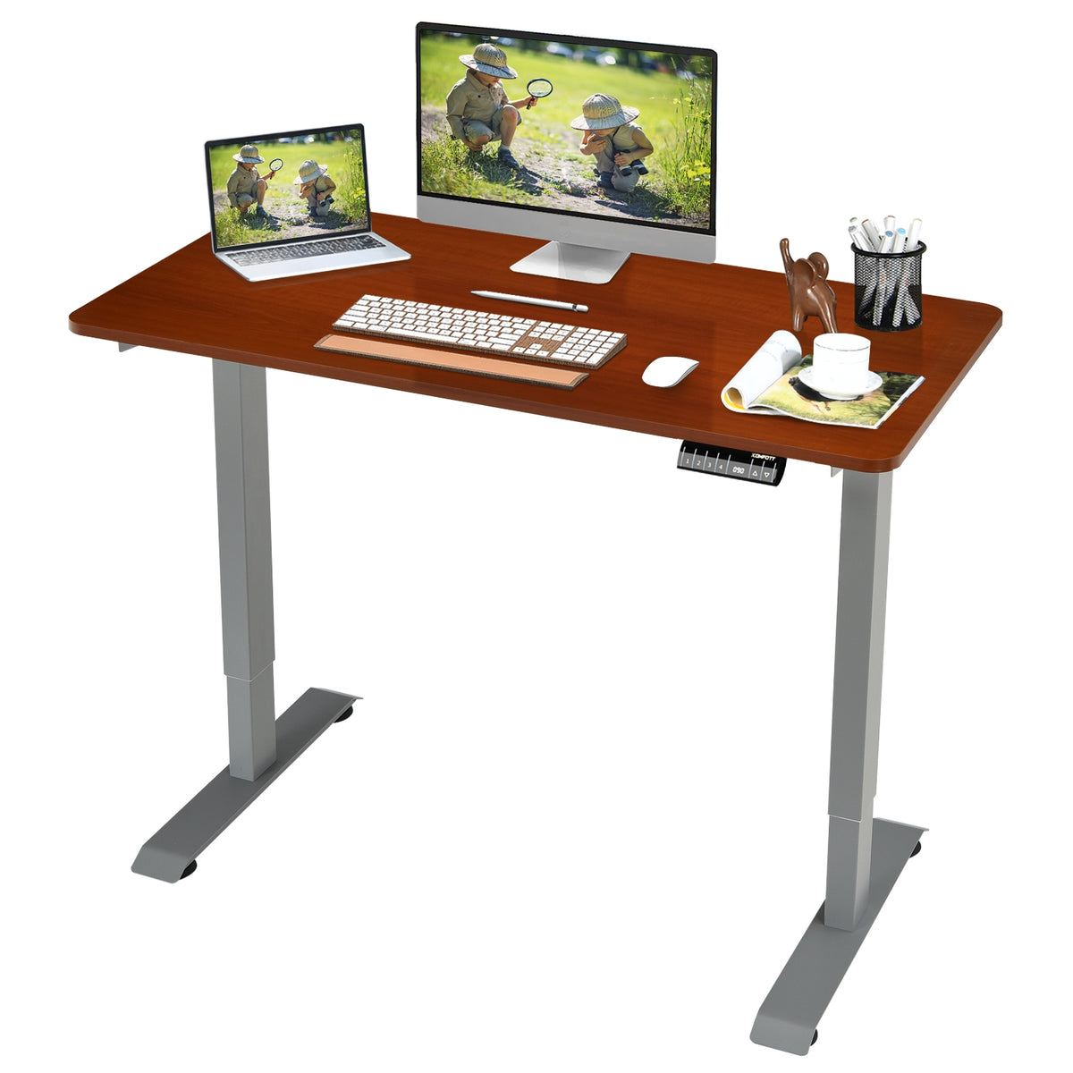 Electric Height Adjustable Standing Desk with Memory Controller-Brown-Standing Desks-DECOROLALA