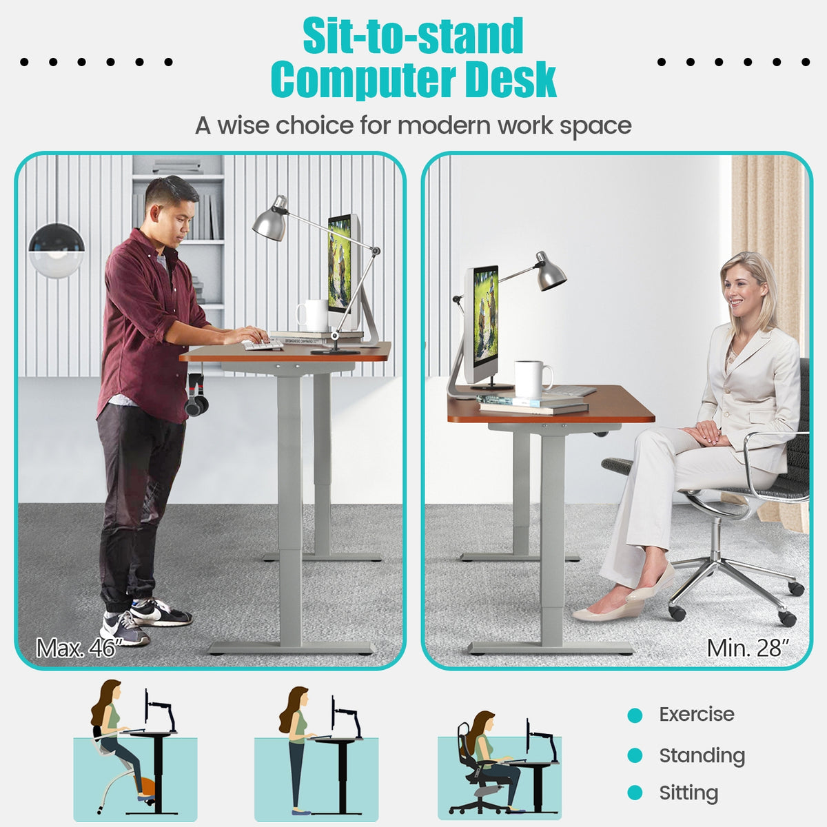 Electric Height Adjustable Standing Desk with Memory Controller-Brown-Standing Desks-DECOROLALA