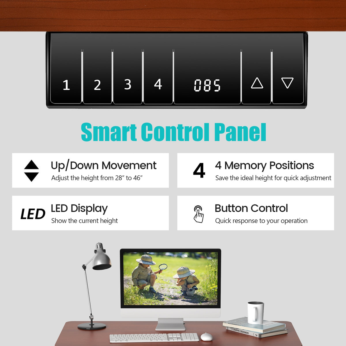Electric Height Adjustable Standing Desk with Memory Controller-Brown-Standing Desks-DECOROLALA