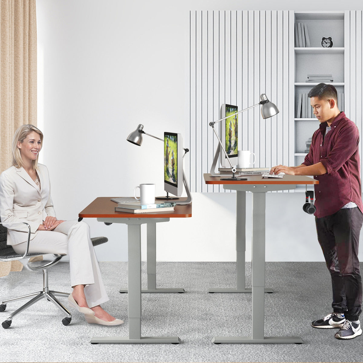 Electric Height Adjustable Standing Desk with Memory Controller-Brown-Standing Desks-DECOROLALA