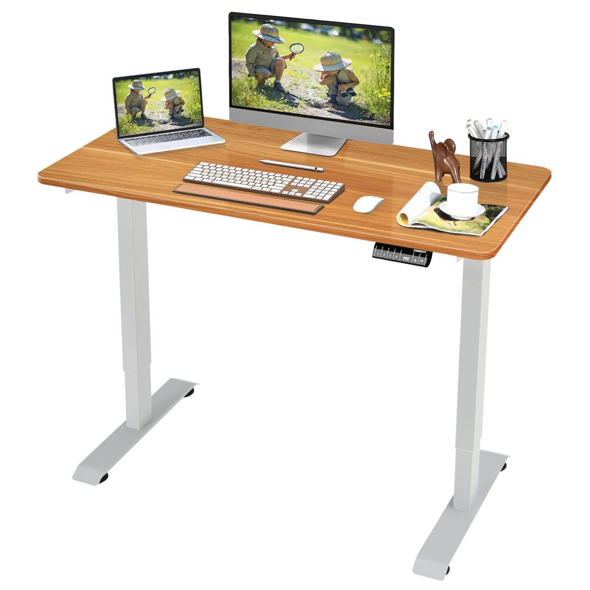 Electric Height Adjustable Standing Desk with Memory Controller-Light Brown-Standing Desks-DECOROLALA