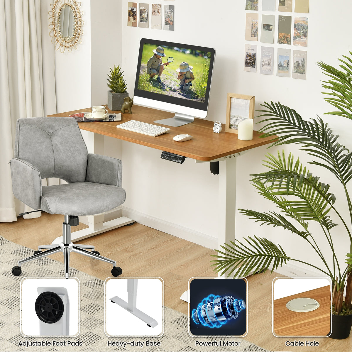 Electric Height Adjustable Standing Desk with Memory Controller-Light Brown-Standing Desks-DECOROLALA