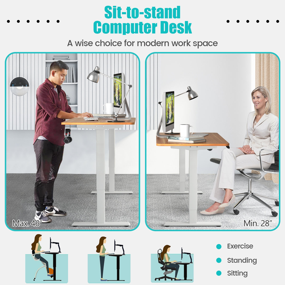 Electric Height Adjustable Standing Desk with Memory Controller-Light ...