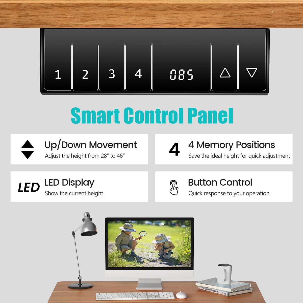 Electric Height Adjustable Standing Desk with Memory Controller-Light Brown-Standing Desks-DECOROLALA
