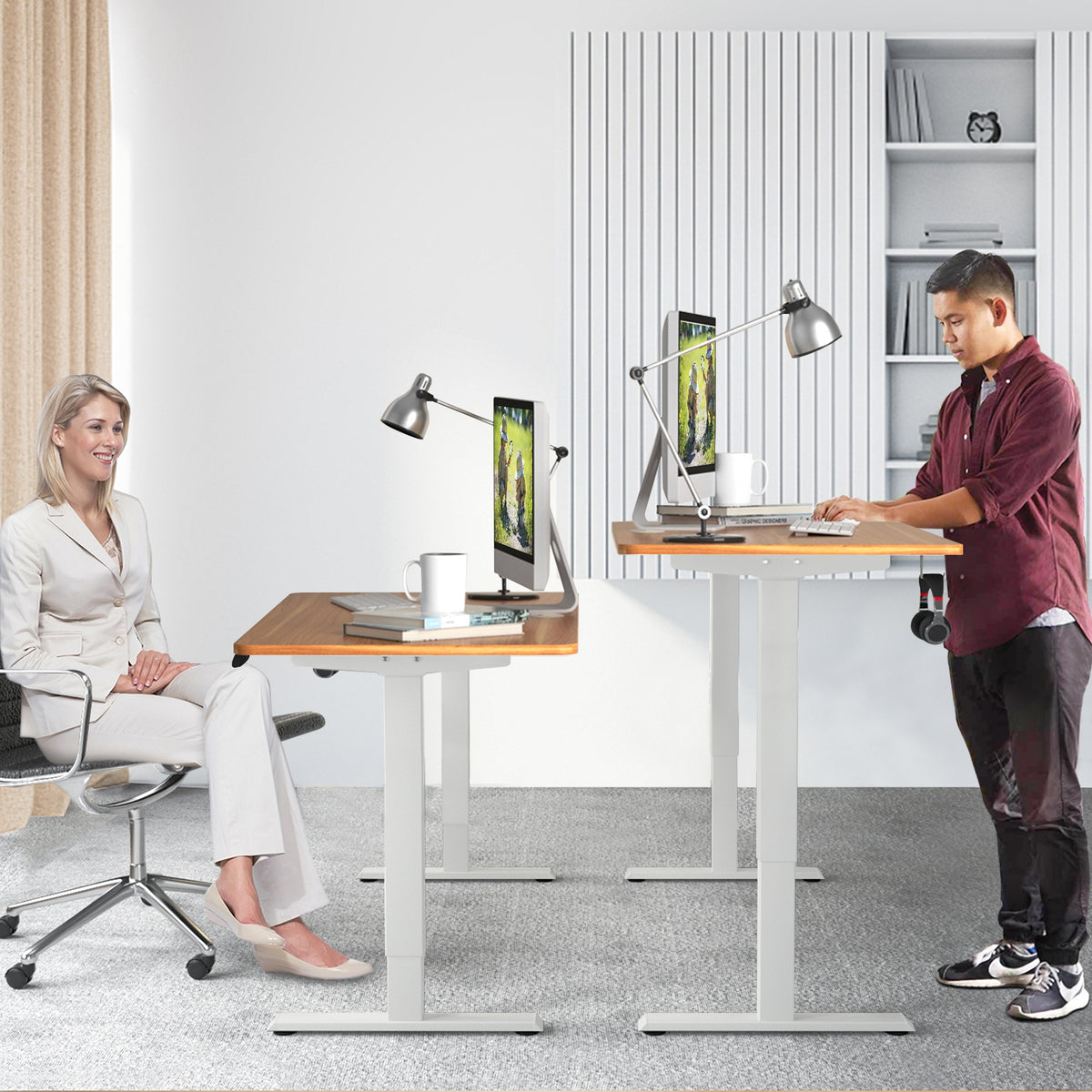 Electric Height Adjustable Standing Desk with Memory Controller-Light Brown-Standing Desks-DECOROLALA