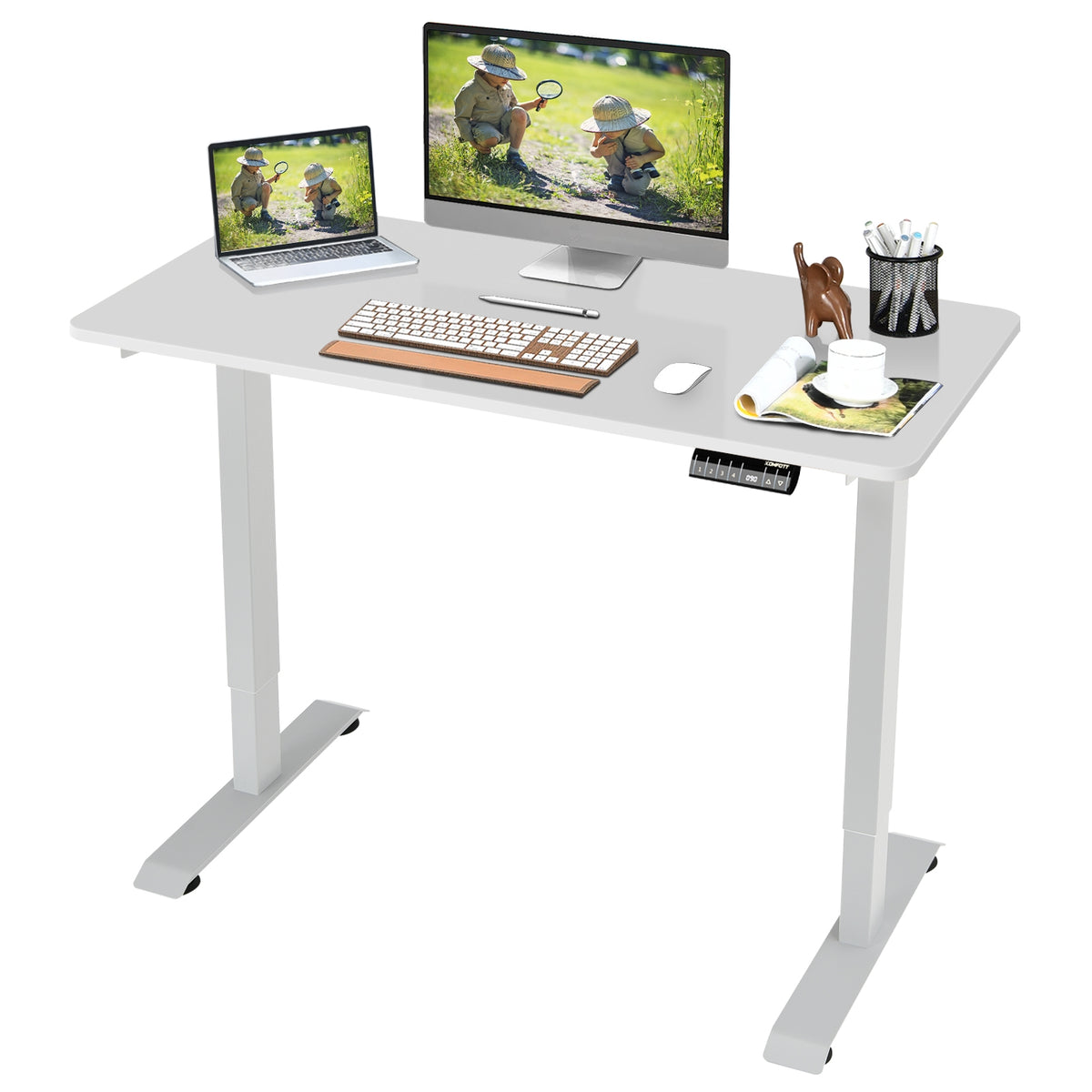 Electric Height Adjustable Standing Desk with Memory Controller-White-Standing Desks-DECOROLALA