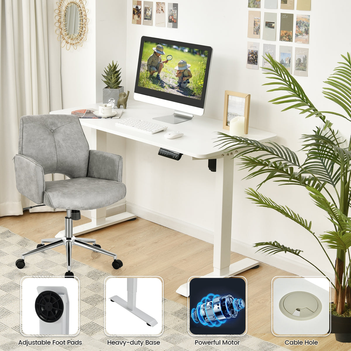 Electric Height Adjustable Standing Desk with Memory Controller-White-Standing Desks-DECOROLALA