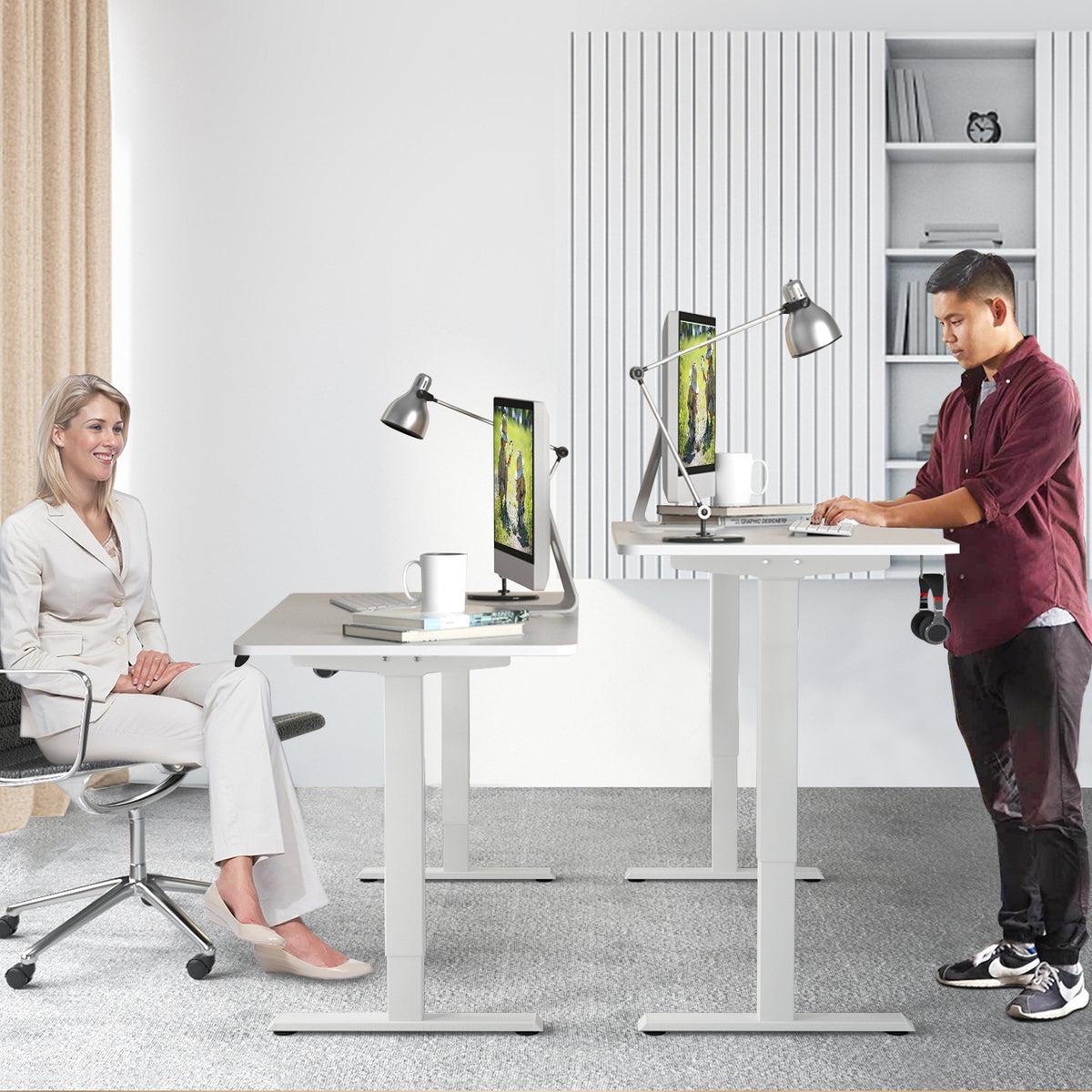 Electric Height Adjustable Standing Desk with Memory Controller-White-Standing Desks-DECOROLALA