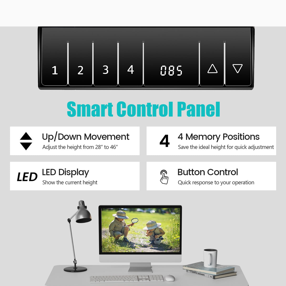 Electric Height Adjustable Standing Desk with Memory Controller-White-Standing Desks-DECOROLALA