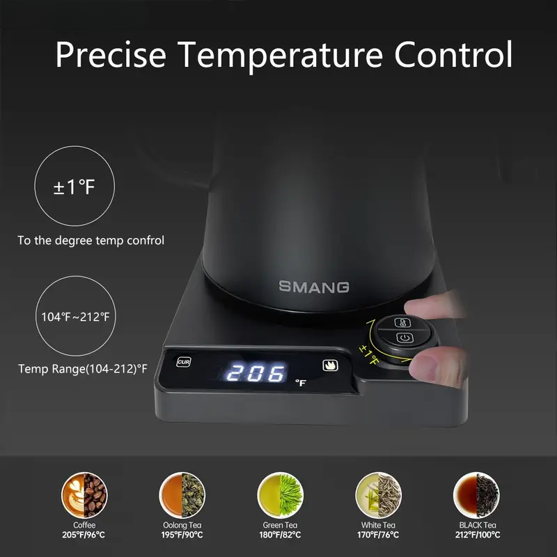 Electric Kettle Gooseneck Adjustable Temp (1200W)-Kitchen & Dining Benches-DECOROLALA