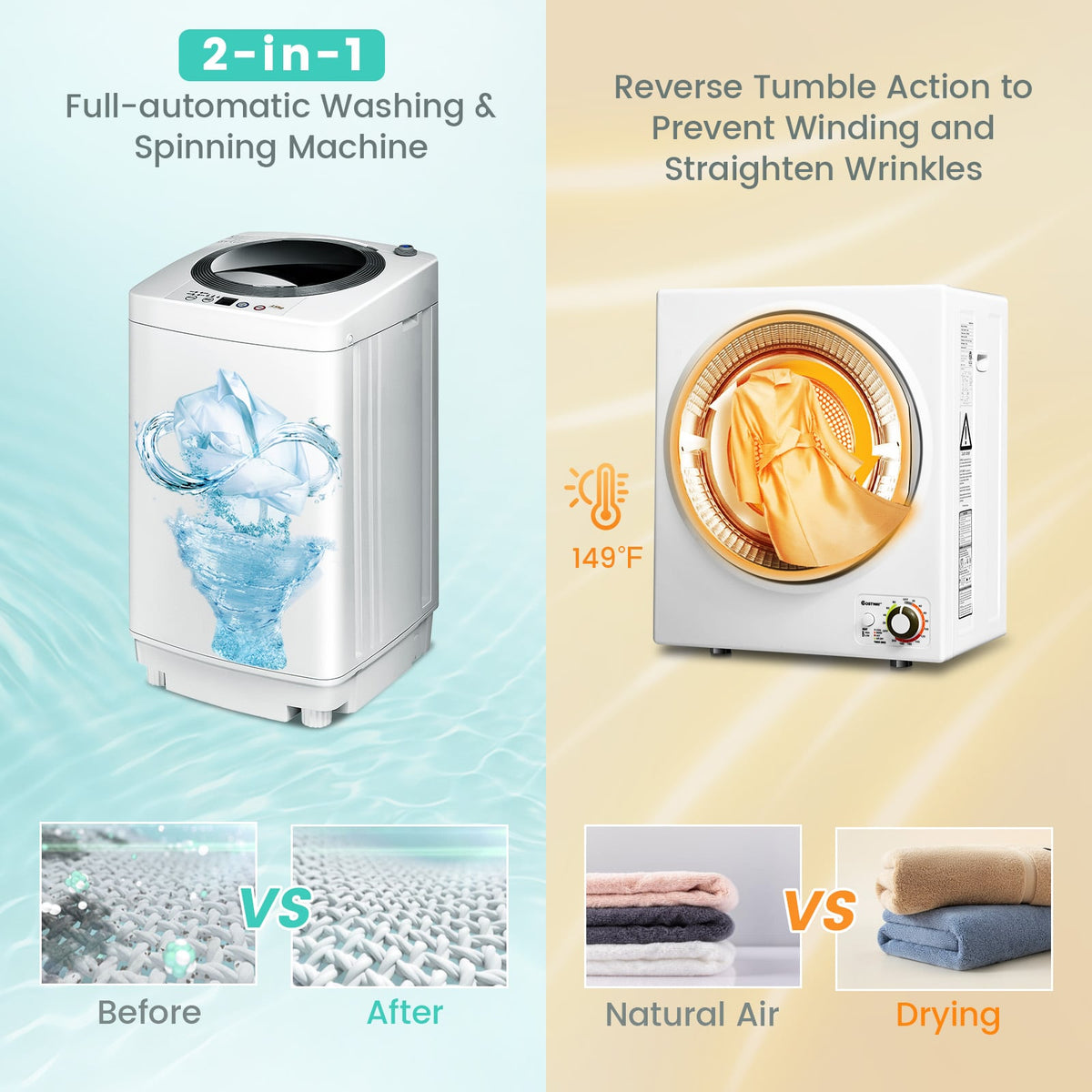 Electric Laundry Dryer and Full-Automatic Washing Machine Combo-Washing Machines-DECOROLALA
