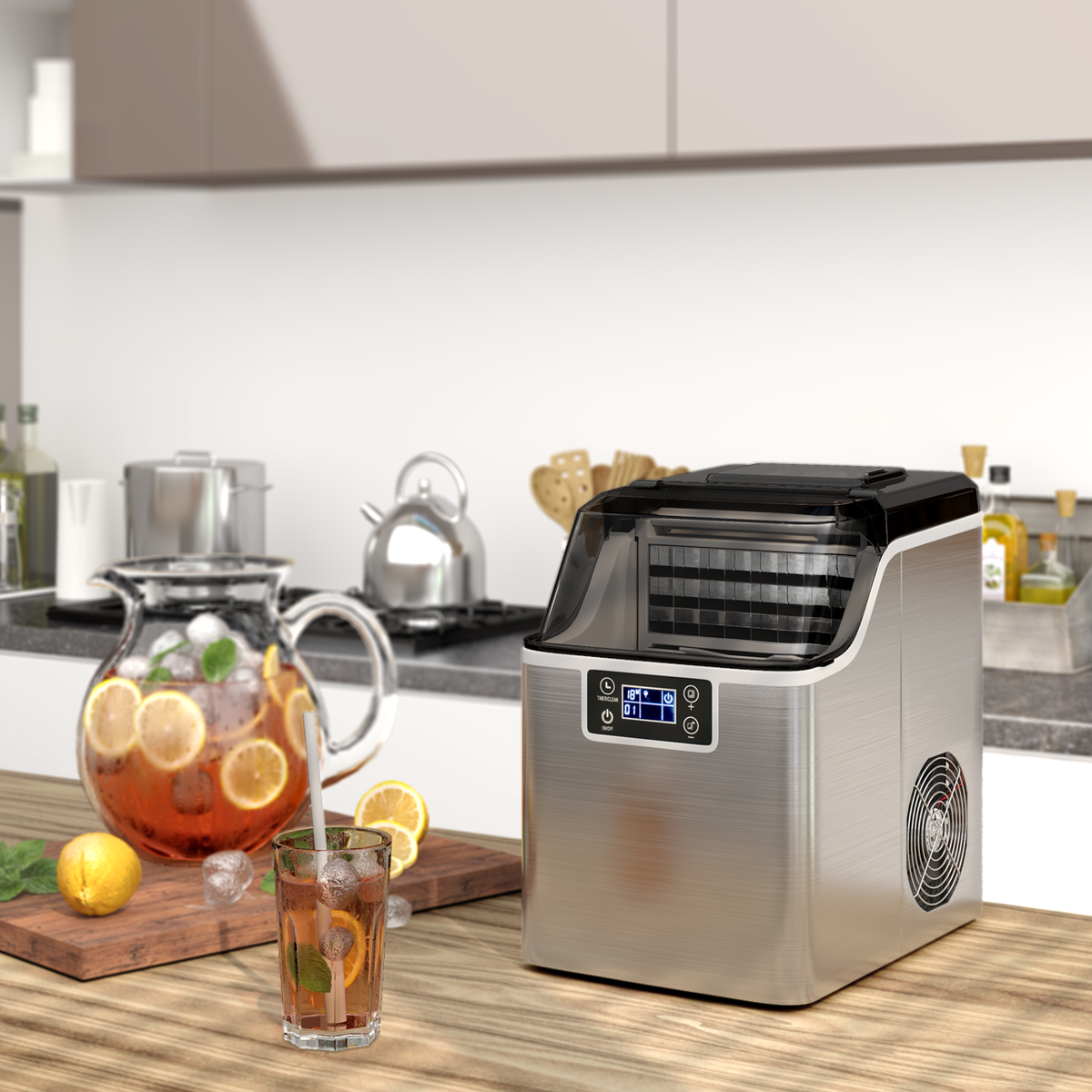 Electric Portable Countertop Ice Maker with Ice Scoop and Basket-Sliver-Ice Makers-DECOROLALA