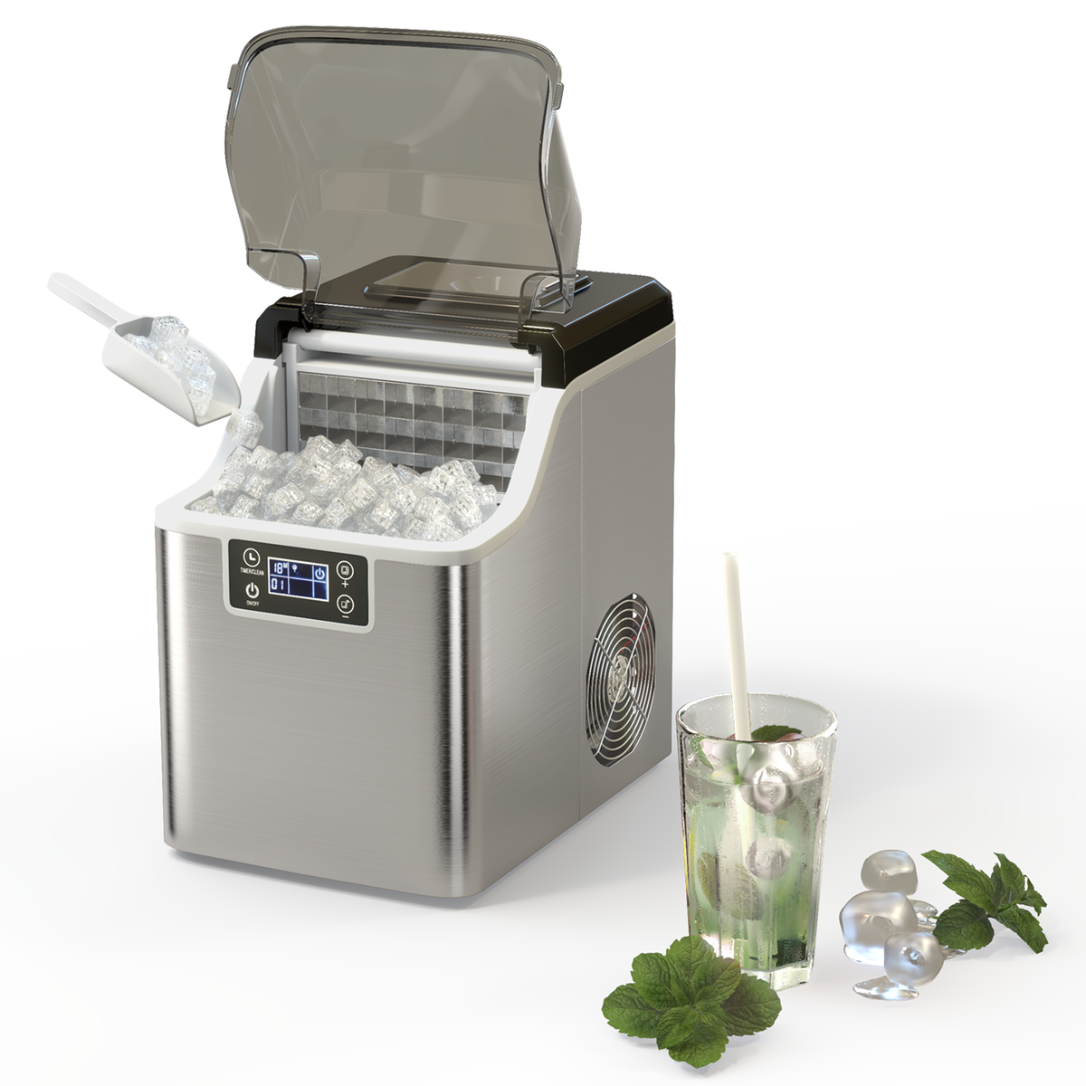 Electric Portable Countertop Ice Maker with Ice Scoop and Basket-Sliver-Ice Makers-DECOROLALA