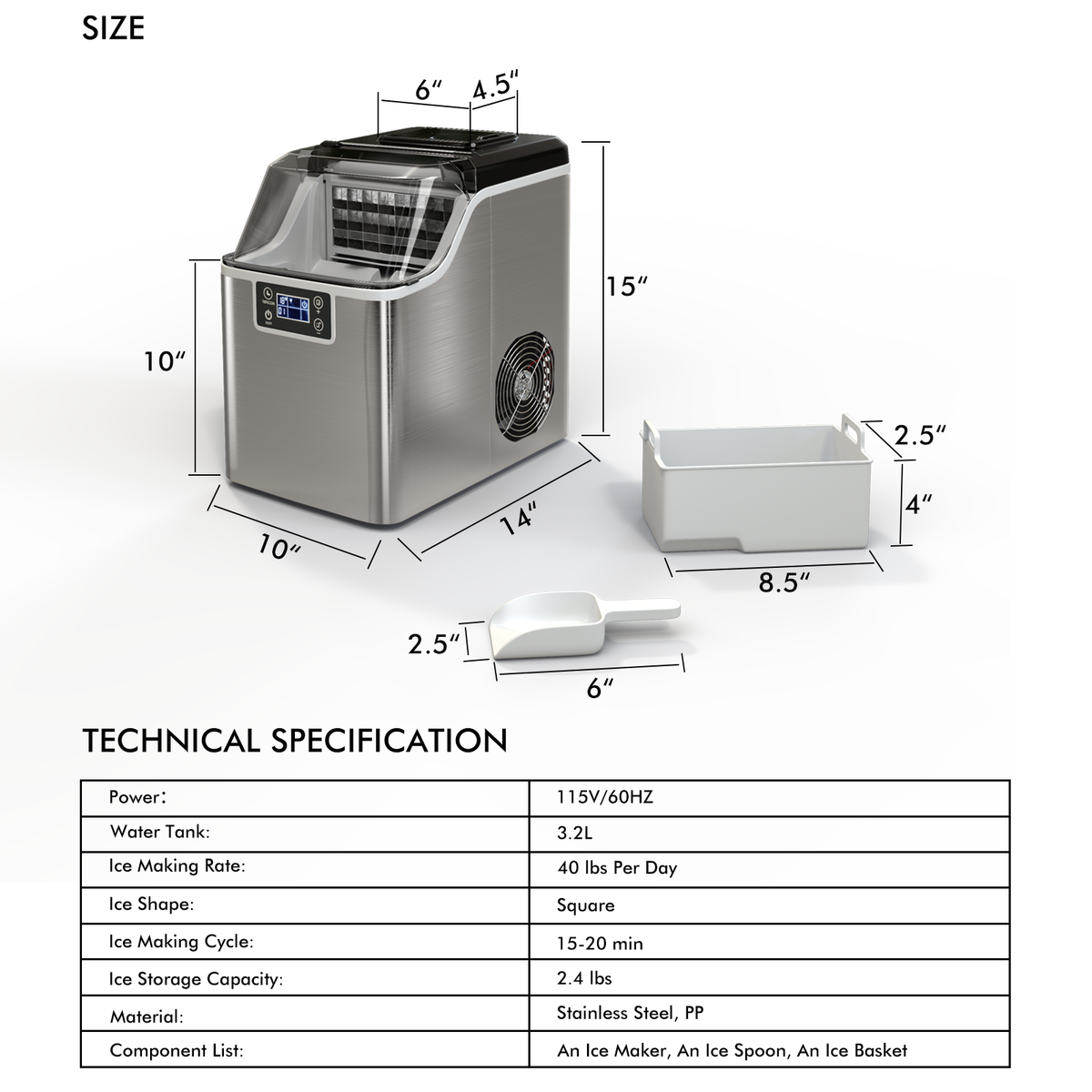 Electric Portable Countertop Ice Maker with Ice Scoop and Basket-Sliver-Ice Makers-DECOROLALA
