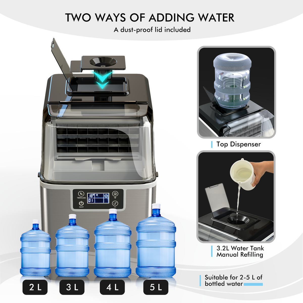 Electric Portable Countertop Ice Maker with Ice Scoop and Basket-Sliver-Ice Makers-DECOROLALA
