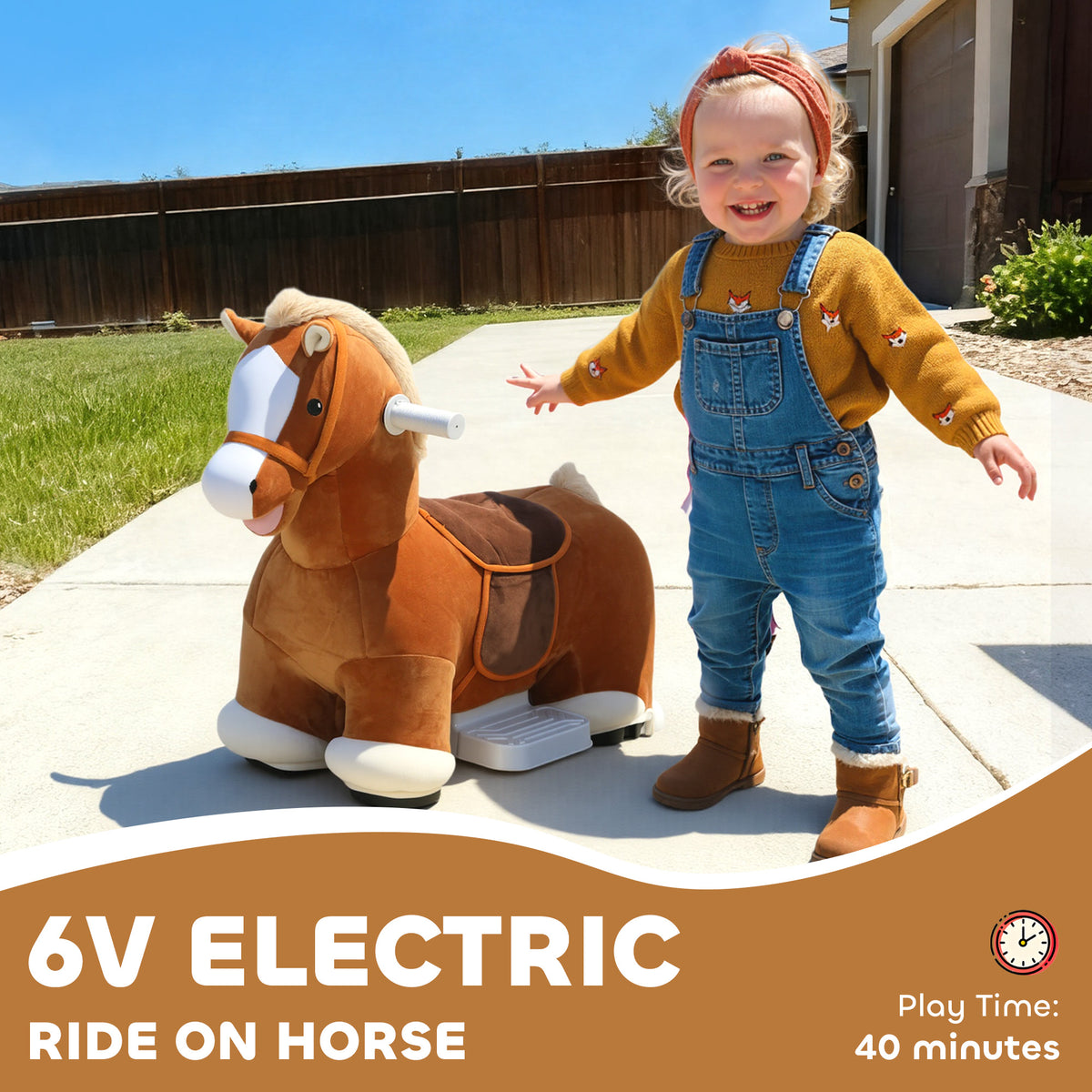 Electric Ride on Horse, Battery Powered Ride on Toy with Washable Cover and Quiet Wheels, Brown-Toys & Games > Baby & Toddler Toys > Riding & Rocking Toys > Rocking Horses-DECOROLALA