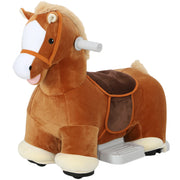 Electric Ride on Horse, Battery Powered Ride on Toy with Washable Cover and Quiet Wheels, Brown-Toys & Games > Baby & Toddler Toys > Riding & Rocking Toys > Rocking Horses-DECOROLALA