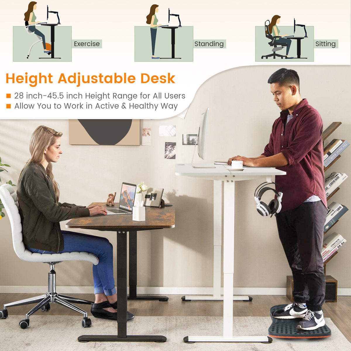 Electric Standing Desk Adjustable Stand up Computer Desk Anti-collision-Rustic Brown-Standing Desks-DECOROLALA