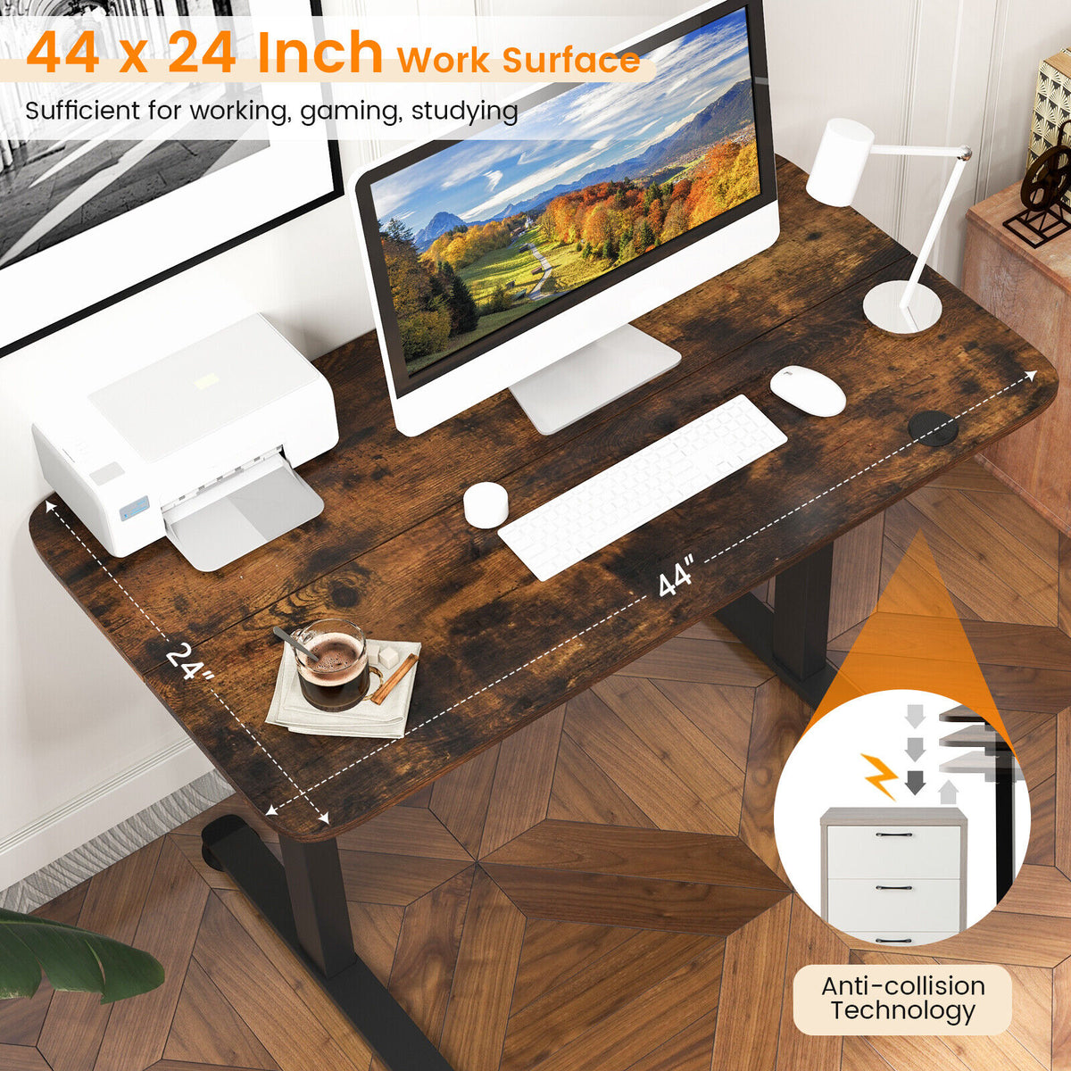 Electric Standing Desk Adjustable Stand up Computer Desk Anti-collision-Rustic Brown-Standing Desks-DECOROLALA